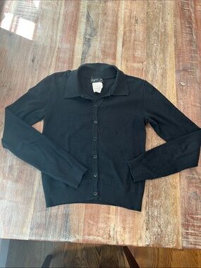 Agnes B. VTG Black Button-Up Collared Cotton Polo Cardigan